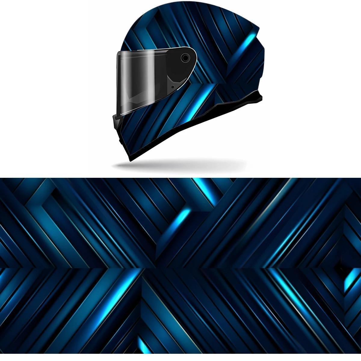 Full Helmet Wrap Sticker - Blue & Black Racing Graphic Decal, Durable PVC Motorcycle Helmet Decor with High-Quality Print, Easy to Apply & Remove, Fits Most Helmets for Enhanced Style & Protection, Motorcycle Accessories, Sleek Glossy Finish, Protective G
