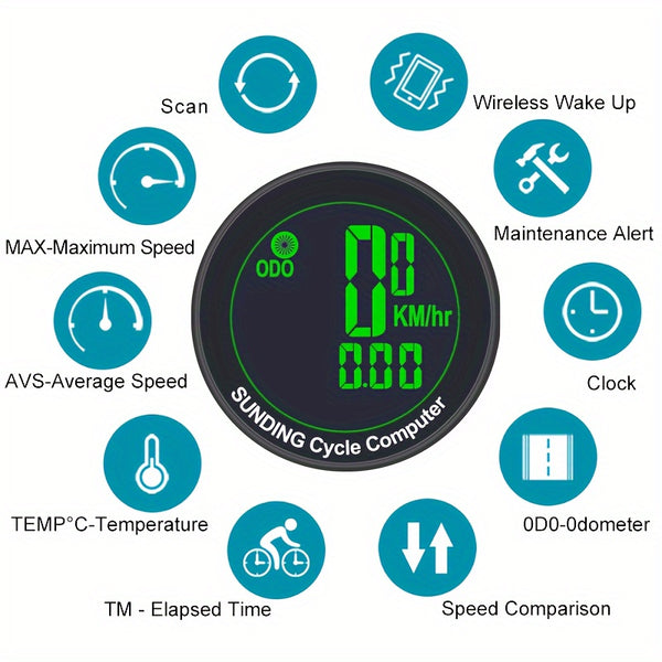 Bicycle Speedometer Odometer Wireless Cycle Bike Computer Bicycle Handlebar Stopwatch Round With LCD Display & Multi-Functions For Most Bikes, Without Battery