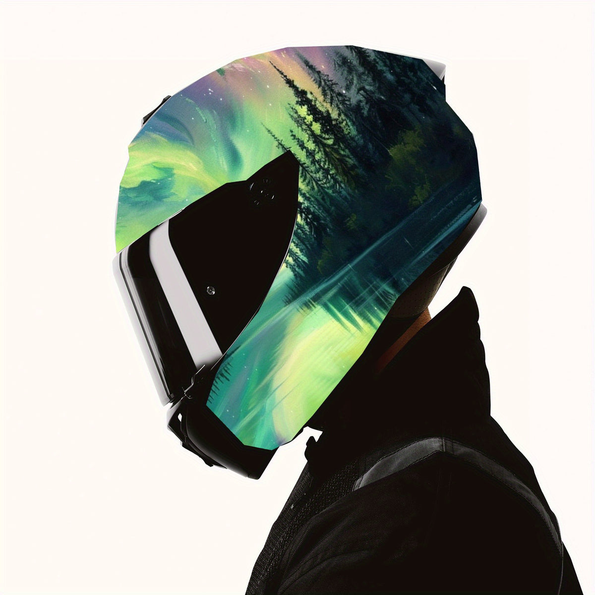 Impact Green Aurora Full Face Helmet Sticker - Waterproof, Scratch Resistant, Self-Adhesive PVC Patch, Motorcycle Racing Helmet Accessories | Rugged Pattern Design | Durable Helmet Sticker, Ideal Gift, Vehicle, Bike Accessory, Sporty Decal