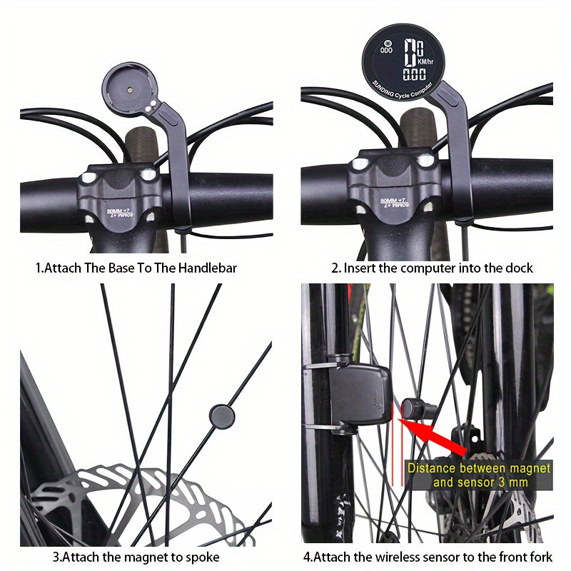 Bicycle Speedometer Odometer Wireless Cycle Bike Computer Bicycle Handlebar Stopwatch Round with LCD Display & Multi-Functions for Most Bikes, Bicycle Speedometer Wireless, Bicycle Control Display, Speedometer