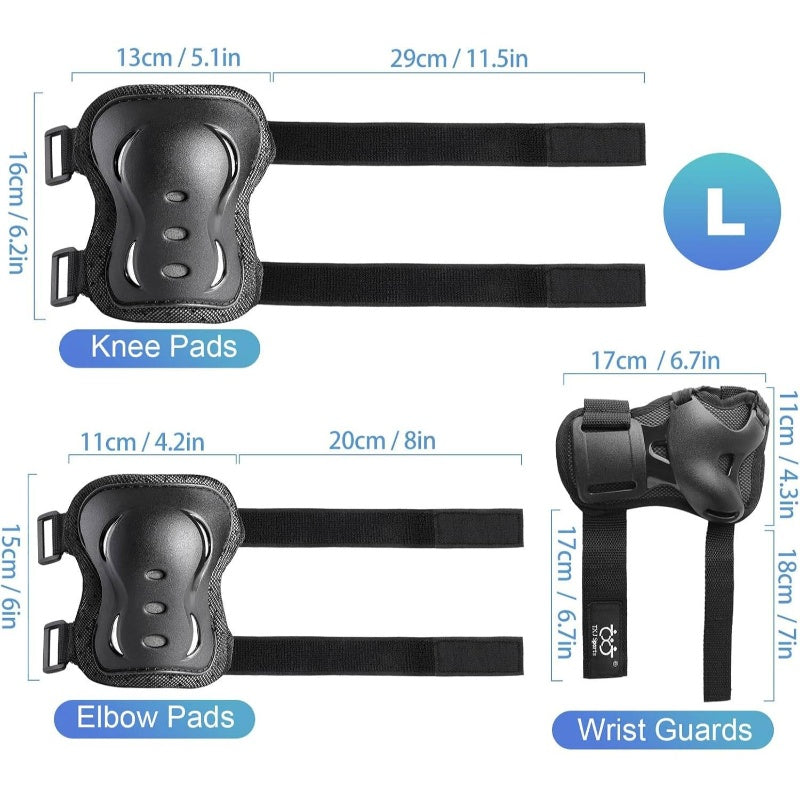 6 Pack YouthAdult Knee Elbow Wrist Protective Gear Set - Heavy-Duty Pads with Adjustable Buckles & Padding for Skateboarding, Roller Skating, Cycling, Scooter, Bike - Multi- Equipment for, & s ( &