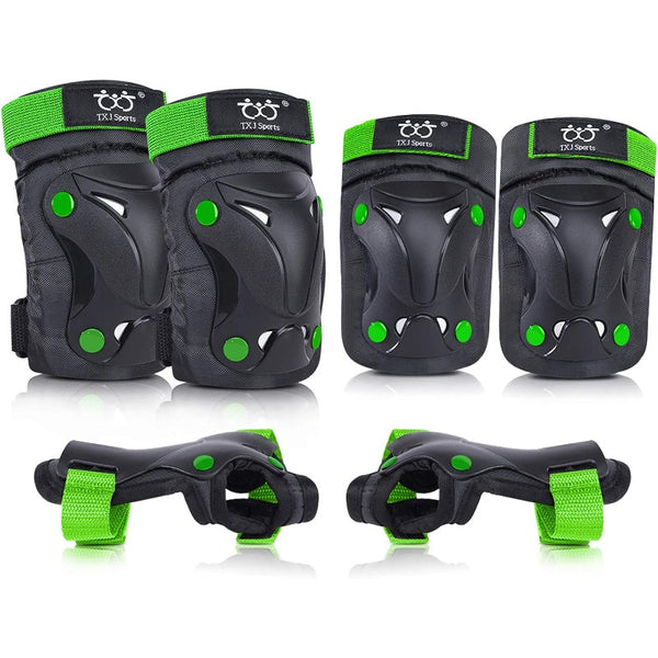 TXJ Sports\u002FYouth Knee Pads Elbow Pads with Wrist Guards Protective Gear Set 6 Pack for 3-14 Years Skateboard Sports Skateboarding Roller Skating Bicycling