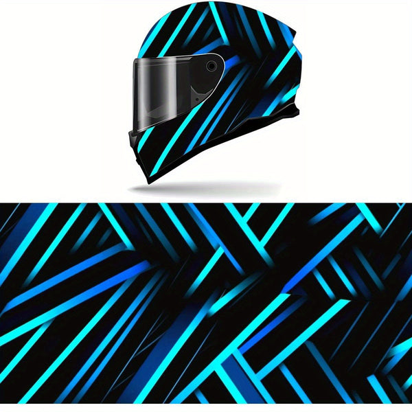 Full Helmet Wrap Sticker - Blue & Black Racing Graphic Decal, Durable PVC Motorcycle Helmet Decor with High-Quality Print, Easy to Apply & Remove, Fits Most Helmets for Enhanced Style & Protection, Motorcycle Accessories, Sleek Glossy Finish, Protective G