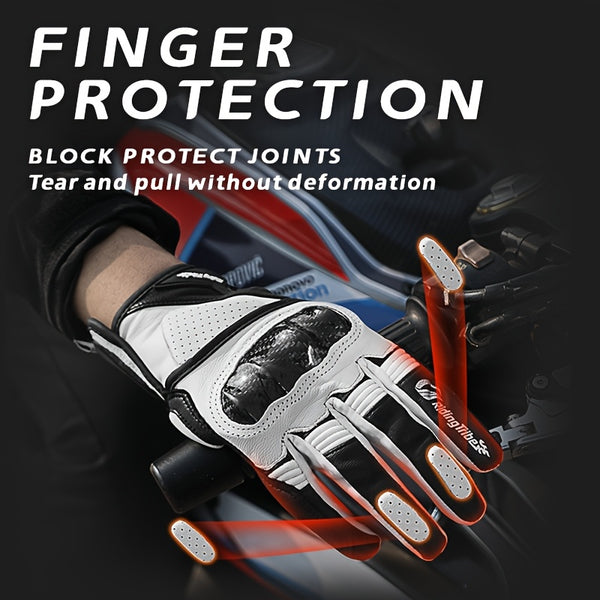 A Pair Of Riding Gloves, Carbon Fiber Protective Shell Breathable Sheepskin Gloves, Suitable For Riding Motorcycles, Riding Bicycles, Skateboarding, Outdoor Sports