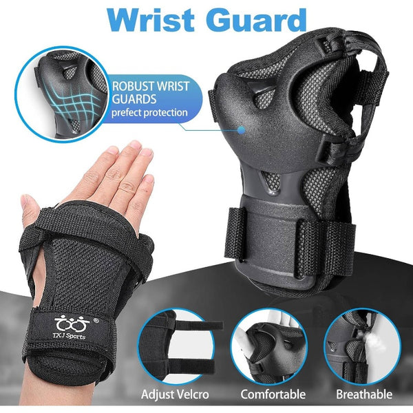 6 Pack YouthAdult Knee Elbow Wrist Protective Gear Set - Heavy-Duty Pads with Adjustable Buckles & Padding for Skateboarding, Roller Skating, Cycling, Scooter, Bike - Multi- Equipment for, & s ( &