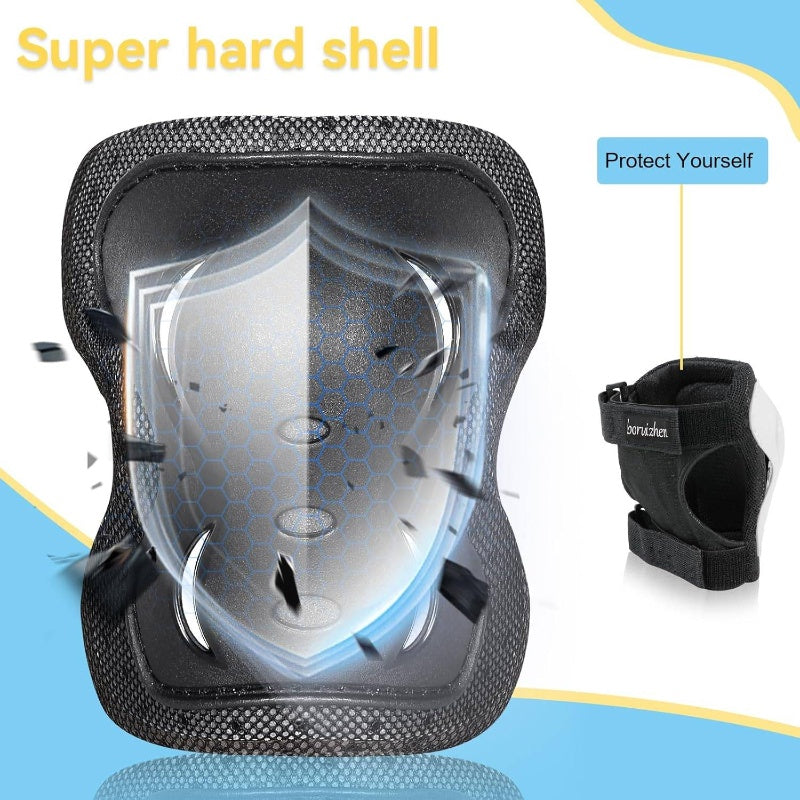 AdultYouth Knee and Elbow Pads with Wrist Guards 3 in 1 Protective Gear Set Skateboarding Cycling BMX Bike Scooter Skating Rollerblading Riding