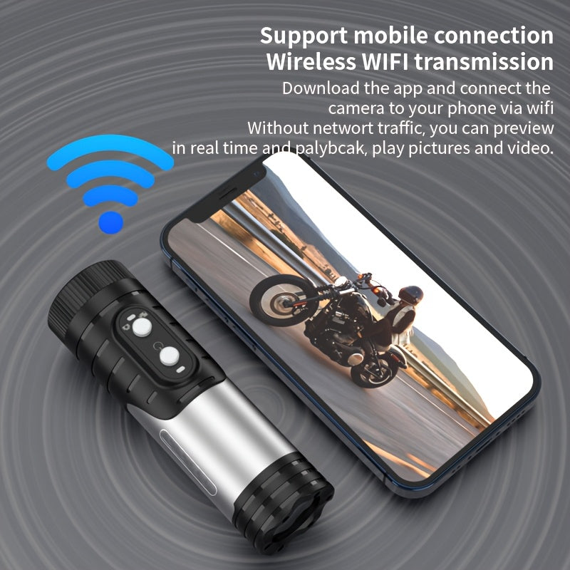 Cycling Recorder With WiFi, Bike Motorcycle Helmet Camera, 1080P High-definition Camera With 64G Memory Card
