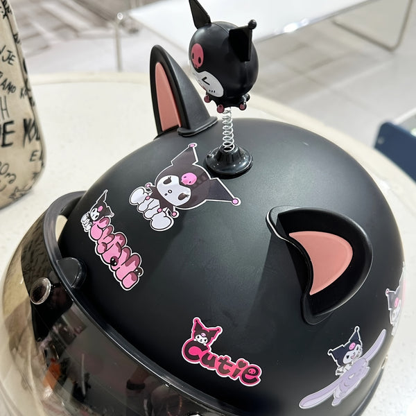 Y2K Sanrio Hellokitty Adult Multi-Use Helmet Accessory- Cute for Kuromi Melody Shaking Decoration for Bicycle, Electric Bike, Motorcycle, Skateboard Helmets- Durable PVC Material, Vibrant Pink Purple Black- Perfect for Rides And Christmas, Helmet Decorati