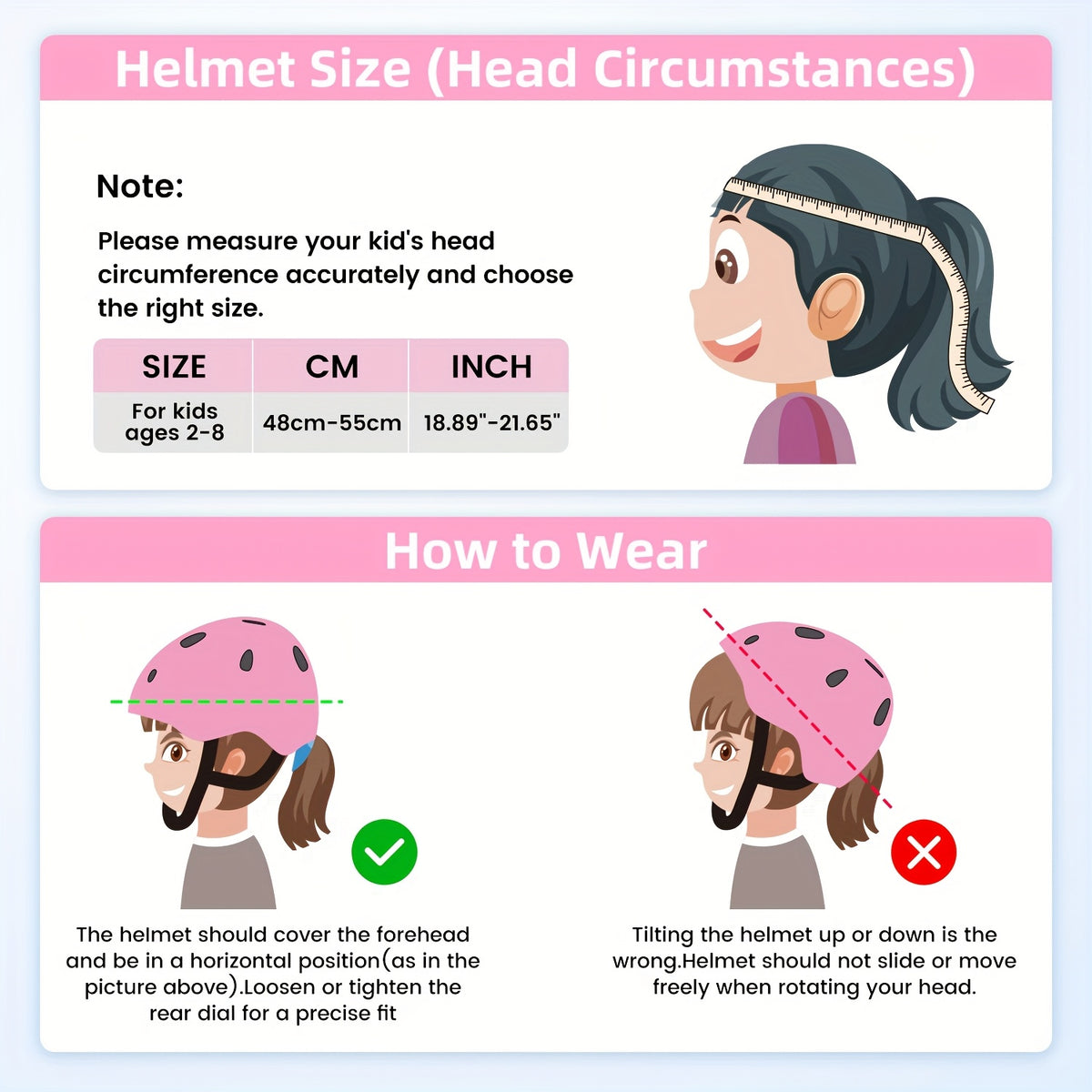 Kids Bike Helmet, Adjustable And Multi-Sport, Shock-absorbing ABS, Comfortable Padding, Ventilated Design, From Toddler, Helmet For 18.89''- 21.65''