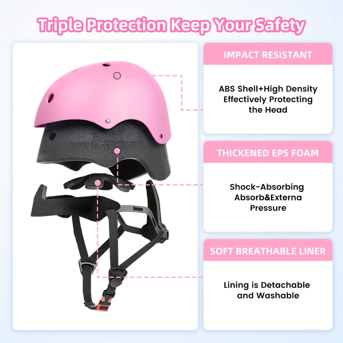 Kids Bike Helmet, Adjustable And Multi-Sport, Shock-absorbing ABS, Comfortable Padding, Ventilated Design, From Toddler, Helmet For 18.89''- 21.65''