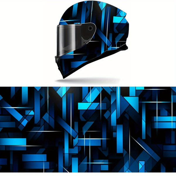 Full Helmet Wrap Sticker - Blue & Black Racing Graphic Decal, Durable PVC Motorcycle Helmet Decor with High-Quality Print, Easy to Apply & Remove, Fits Most Helmets for Enhanced Style & Protection, Motorcycle Accessories, Sleek Glossy Finish, Protective G