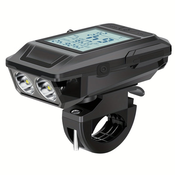 3-In-1 Bike Computer with Powerful LED Headlight, GPS Speedometer & Horn - USB-C Rechargeable Bike Odometer, Multi-Mode Display (Speed, Distance, Time, Calories, Altitude, Gradient), Long-Lasting Battery, Compatible with Smartphones\u002FApps