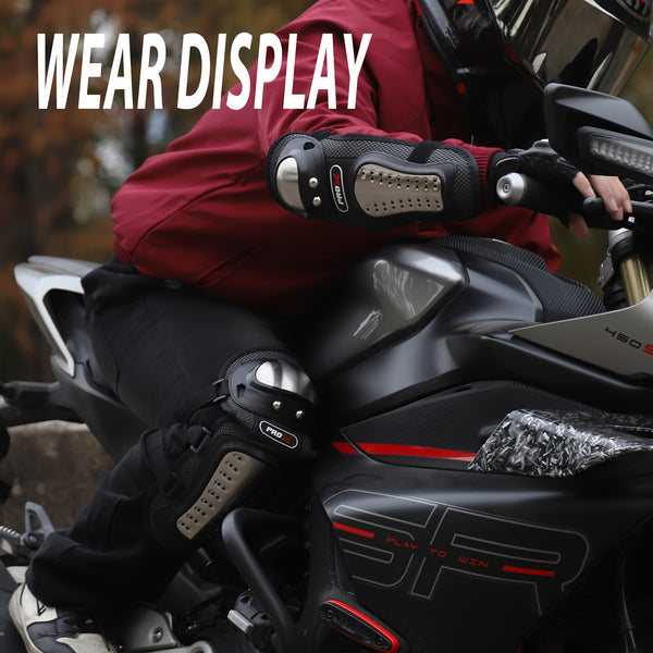 Bicycle Equipment, Motorcycle Protectors, 4pcs Motorcycle Knee And Elbow Pad Set, Stainless Steel Non Woven Body, Black, Outdoor Sports Equipment For Cycling, Skiing, Skateboarding, Airsoft Guns