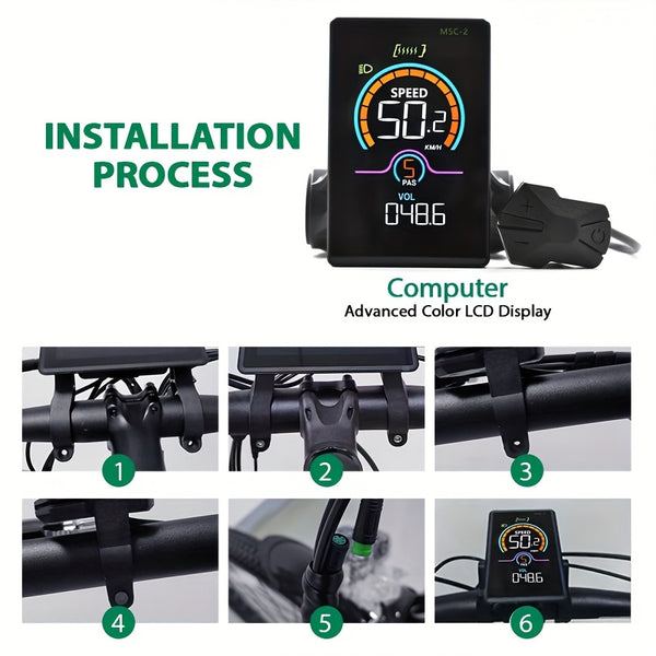 M5C-2 UART2 Electric Bicycle Computer - USB-Powered Bike Speedometer & Odometer with Digital Display, Multi-Color Backlight, Stopwatch, Trip Meter, Real-Time Speed\u002FDistance Tracking, Compatible with E-Bikes & Smartphones (No Battery Required)