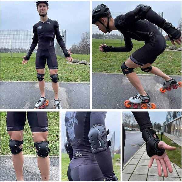 6 Pack YouthAdult Knee Elbow Wrist Protective Gear Set - Heavy-Duty Pads with Adjustable Buckles & Padding for Skateboarding, Roller Skating, Cycling, Scooter, Bike - Multi- Equipment for, & s ( &