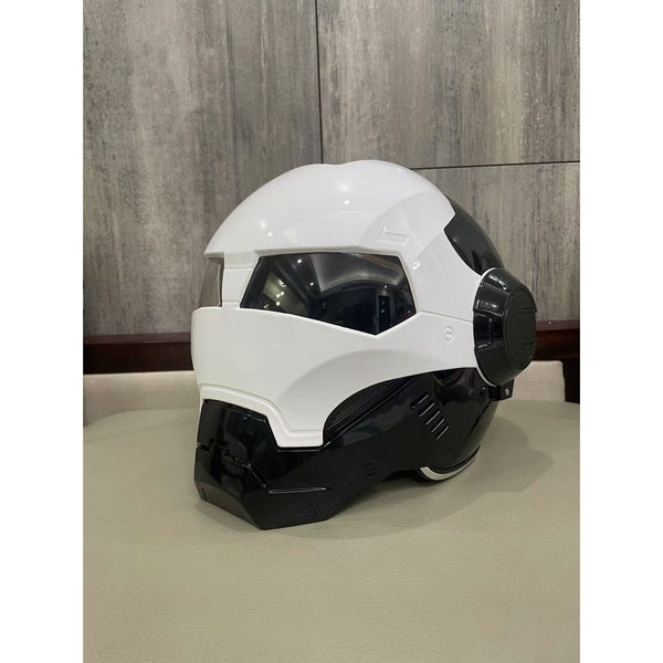 Dual-Sport Modular Gloss White Protective Headgear- Quick-Release Visor, Removable Liner for Easy Cleaning