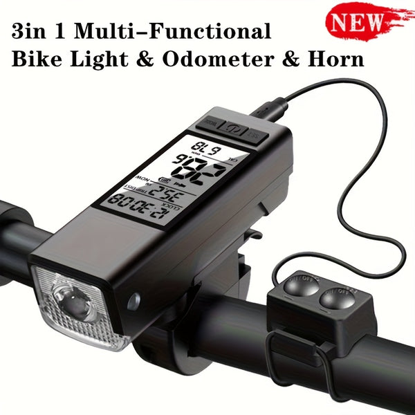 3-In-1 Bike Speedometer, Bike Computer& LED Headlight with GPS, USB Rechargeable, Multi-Mode Options, Real-Time Speed\u002FDistance Tracking, LCD Display, Odometer, Compatible with Smartphones, Compatible with for all Bicycles & Cycling GPS Devices