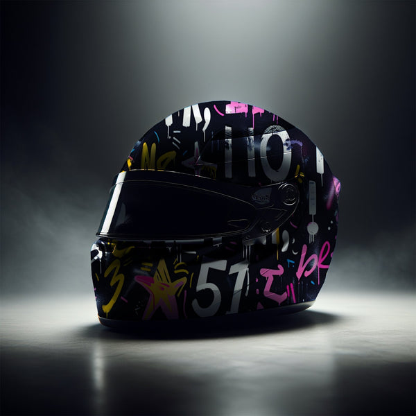Vibrant Multicolored Graffiti Vinyl Wrap Sticker for Full-Face Helmets, Featuring Waterproof And Scratch-Resistant Self-Adhesive PVC Decals, Perfect for Adding an Artistic Touch to Motorcycle Racing Helmets And Helmet Accessories.