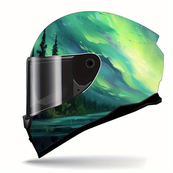 Impact Green Aurora Full Face Helmet Sticker - Waterproof, Scratch Resistant, Self-Adhesive PVC Patch, Motorcycle Racing Helmet Accessories | Rugged Pattern Design | Durable Helmet Sticker, Ideal Gift, Vehicle, Bike Accessory, Sporty Decal