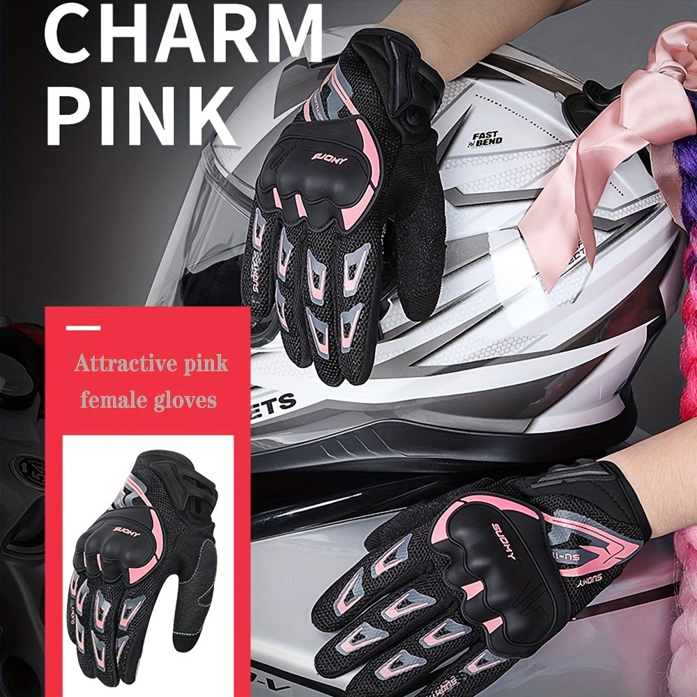 Women'S Motorcycle Riding Gloves - Touch Screen Breathable Non-slip Gloves with Adjustable Wrist, Ergonomic Design, Suitable for MBX\u002F MTB\u002F ATV\u002F Off-road Vehicles, Motorcycle Gloves, Outdoor Riding Gear
