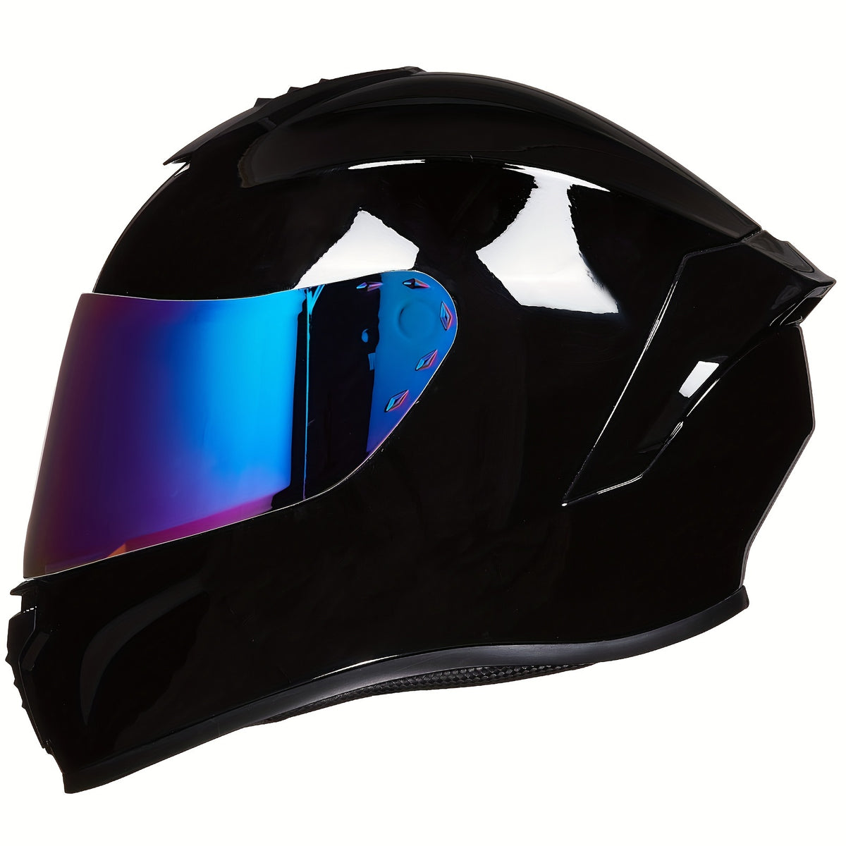 Black Full-Face Motorcycle Helmet with Reflective Rainbow Lens,, Removable & Washable Interior Liners for Men and Women, Motorcycle Accessories