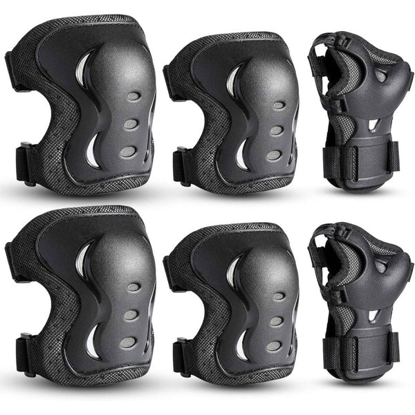 6 Pack YouthAdult Knee Elbow Wrist Protective Gear Set - Heavy-Duty Pads with Adjustable Buckles & Padding for Skateboarding, Roller Skating, Cycling, Scooter, Bike - Multi- Equipment for, & s ( &