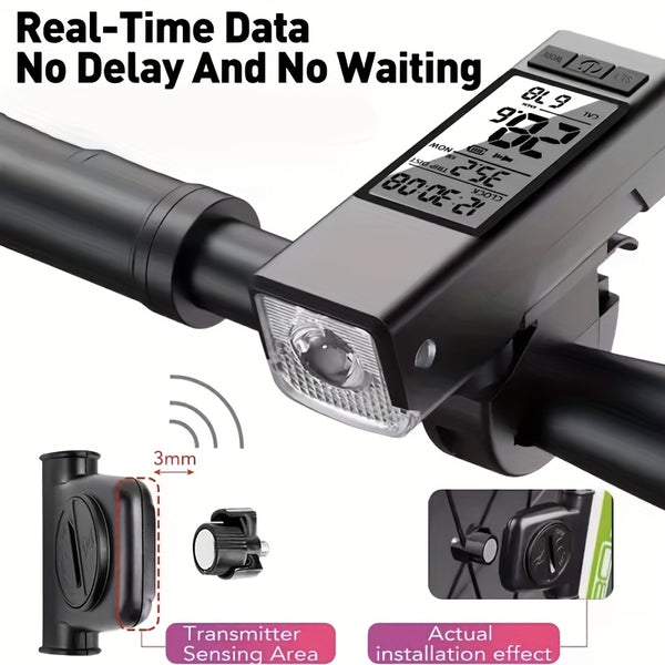 3-in-1 Bike Computer 3-in-1 Multi-Function Bicycle Computer Dial, Bell & Light | Type-C Charging for Road & Mountain Bikes | Outdoor Riding Accessories for Electric Bikes & Small Motorcycles