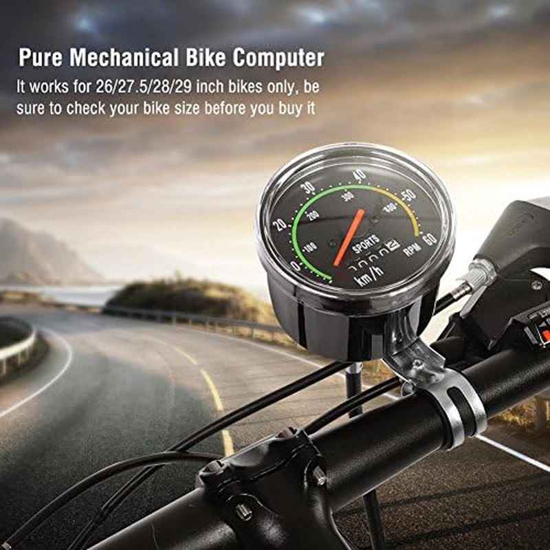Health Gear Mechanical Speedometer Odometer Cyclocomputer - Analog Computer with Stopwatch, Alloy, Wheel Size 26\u002F27.5\u002F28\u002F29 inch, Easy Install for Cycling, Fitness, Mountain\u002FRoad Bikes (No Required)