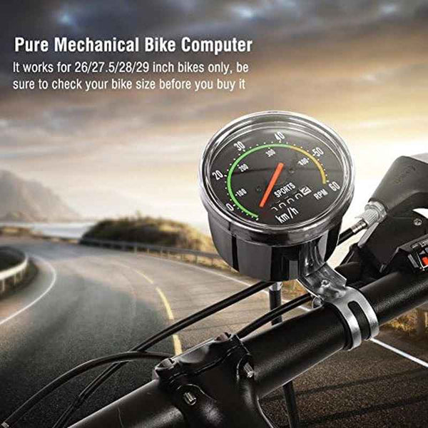 Health Gear Mechanical Speedometer Odometer Cyclocomputer - Analog Computer with Stopwatch, Alloy, Wheel Size 26\u002F27.5\u002F28\u002F29 inch, Easy Install for Cycling, Fitness, Mountain\u002FRoad Bikes (No Required)