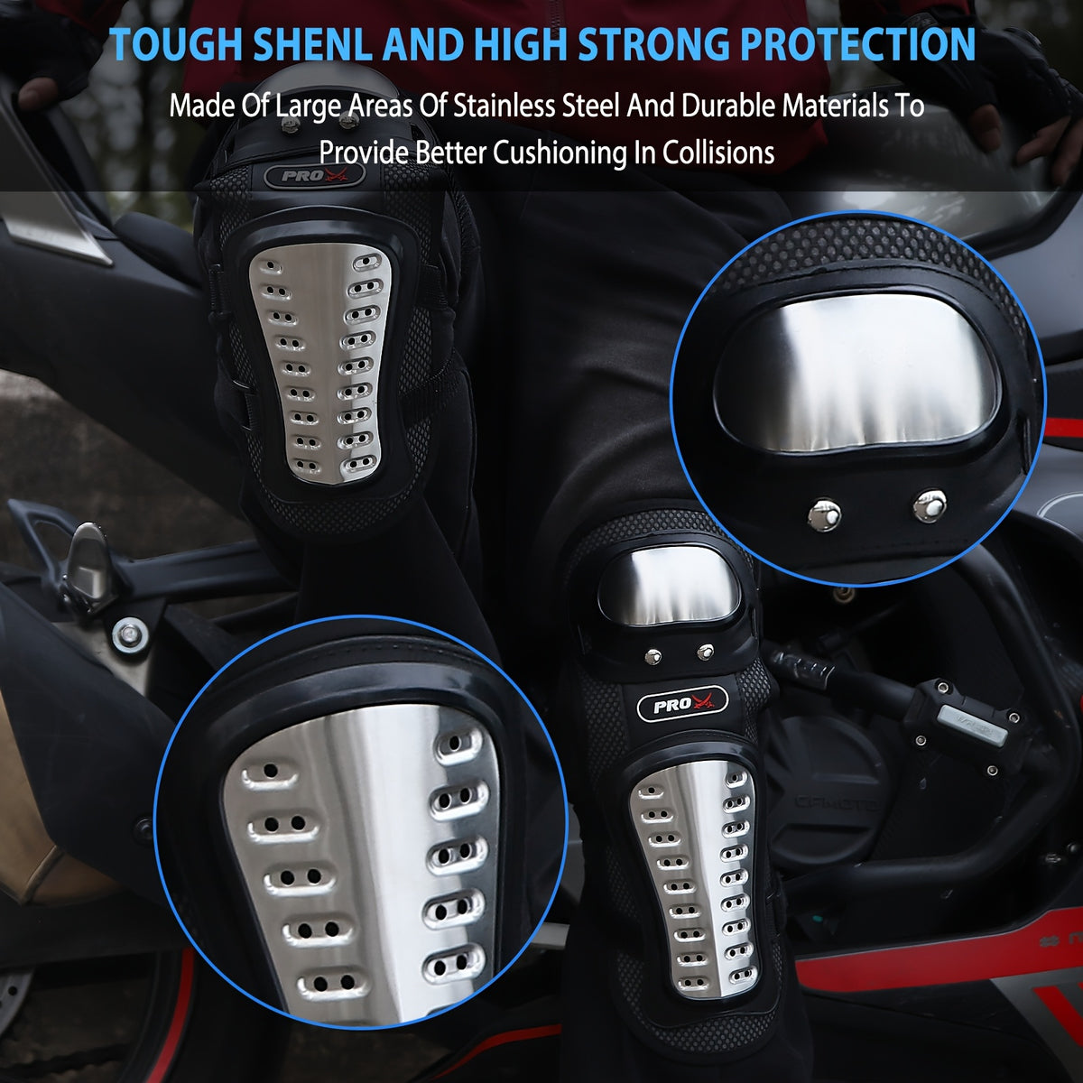 Bicycle Equipment, Motorcycle Protectors, 4pcs Motorcycle Knee And Elbow Pad Set, Stainless Steel Non Woven Body, Black, Outdoor Sports Equipment For Cycling, Skiing, Skateboarding, Airsoft Guns