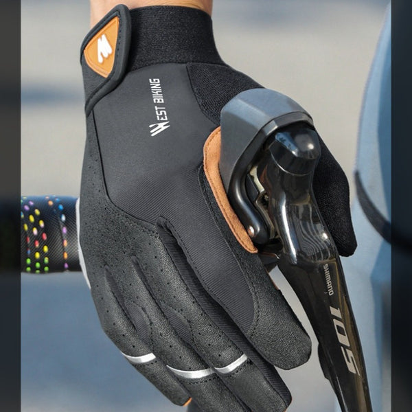 Cycling Gloves with Shock Absorption & Non-Slip Grip - Full Finger Motorcycle Bicycle Gloves, Long Finger Design, Touchscreen Compatible, Winter Warmth, Spring & Autumn, Sleek Glove Design, Durable Glove Material