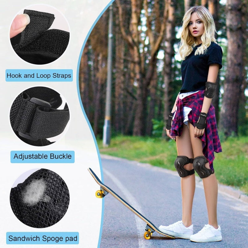 AdultYouth Knee and Elbow Pads with Wrist Guards 3 in 1 Protective Gear Set Skateboarding Cycling BMX Bike Scooter Skating Rollerblading Riding