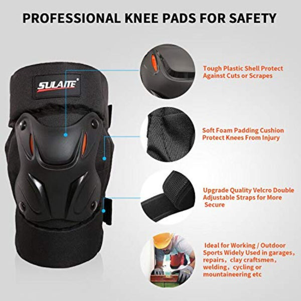 1 Pair GLEIM Heavy-Duty Tactical Knee Pads for Men & Women - Industrial\u002FConstruction\u002FGardening\u002FMotorcycle\u002FBiking Knee with Foam & PP, Adjustable One-Size-Fits-All, Breathable Gel Cushioning (Black\u002FRed)