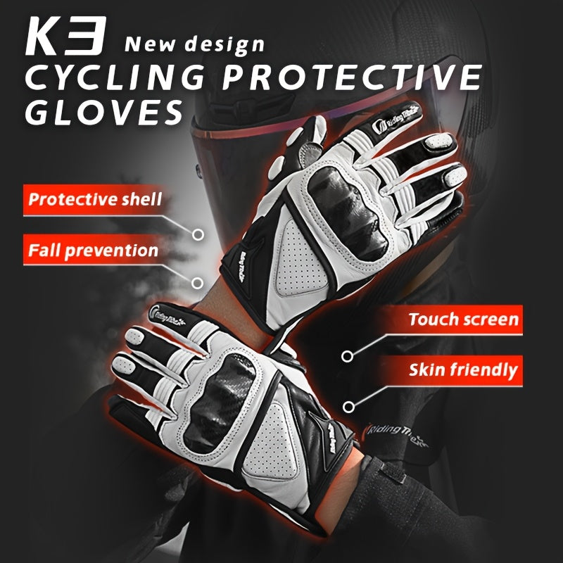 A Pair Of Riding Gloves, Carbon Fiber Protective Shell Breathable Sheepskin Gloves, Suitable For Riding Motorcycles, Riding Bicycles, Skateboarding, Outdoor Sports