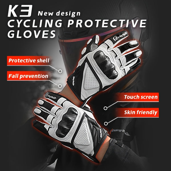 A Pair Of Riding Gloves, Carbon Fiber Protective Shell Breathable Sheepskin Gloves, Suitable For Riding Motorcycles, Riding Bicycles, Skateboarding, Outdoor Sports