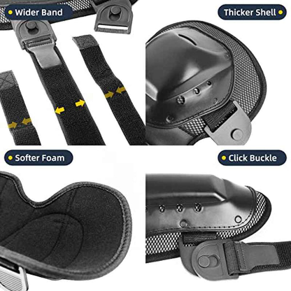Motorcycle Knee Elbow Pads for Adults( 4pcs) Adjustable for Cycling, Skating, Skateboarding( Upgraded Ver 2pcs), Skating Gear, Lightweight Design, Highquality Material, Breathable Fabric, Cyclists