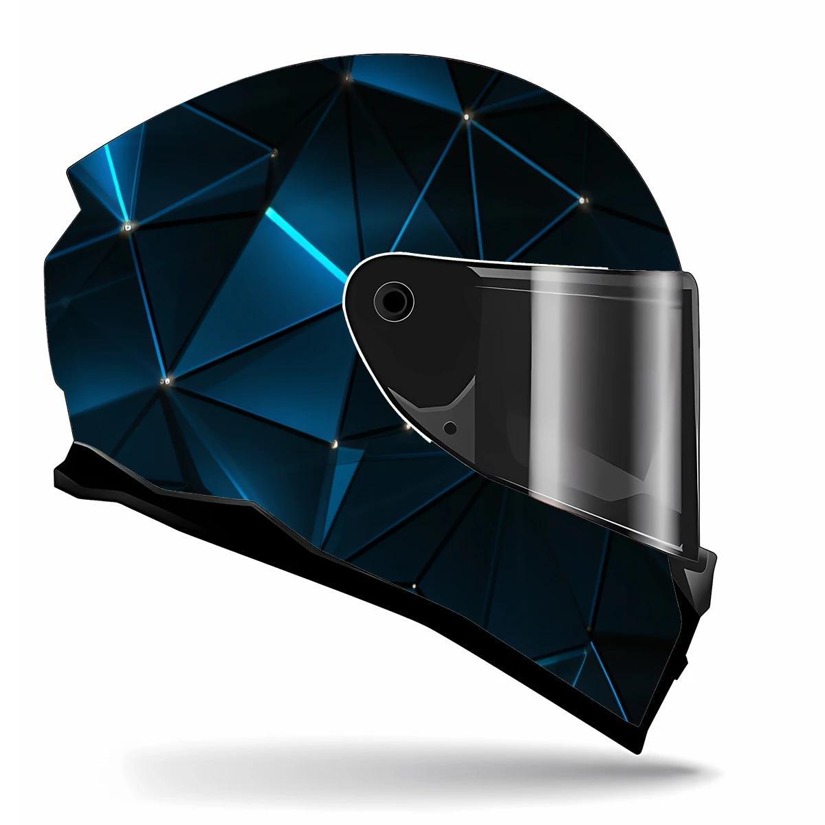 Full Helmet Wrap Sticker - Blue & Black Racing Graphic Decal, Durable PVC Motorcycle Helmet Decor with High-Quality Print, Easy to Apply & Remove, Fits Most Helmets for Enhanced Style & Protection, Motorcycle Accessories, Sleek Glossy Finish, Protective G