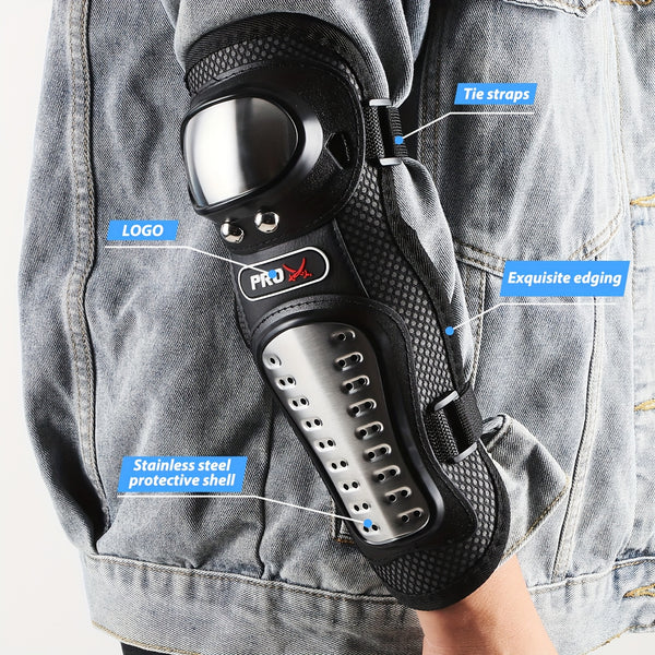 Bicycle Equipment, Motorcycle Protectors, 4pcs Motorcycle Knee And Elbow Pad Set, Stainless Steel Non Woven Body, Black, Outdoor Sports Equipment For Cycling, Skiing, Skateboarding, Airsoft Guns