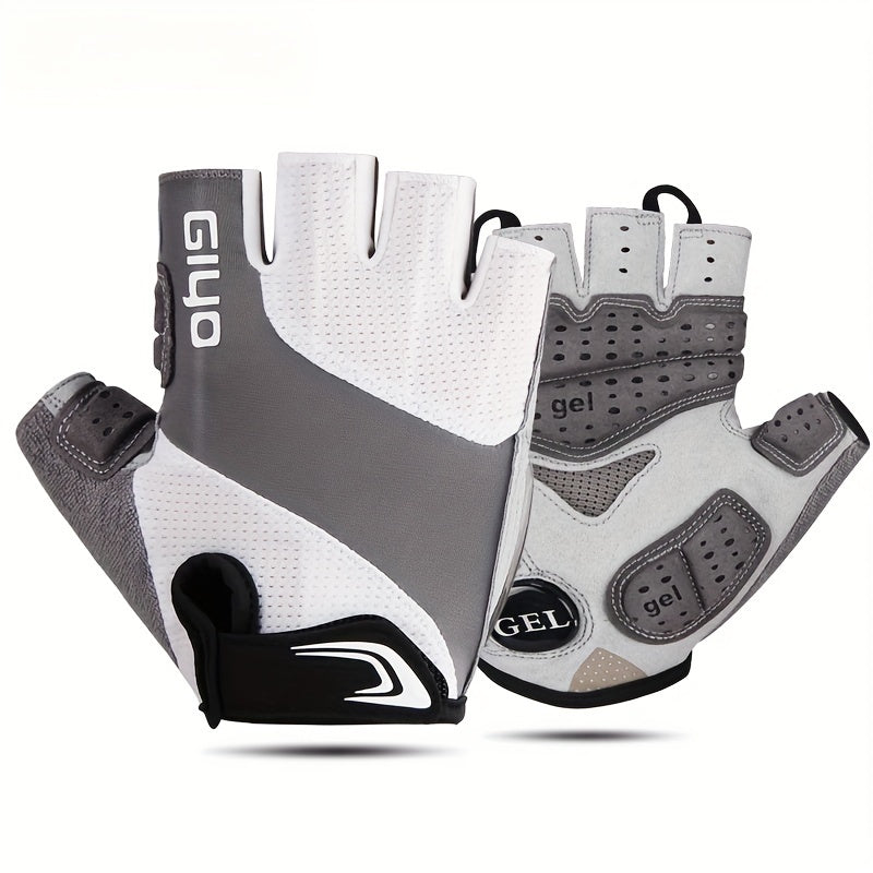 GIYO Half Finger Bike Gloves with Thick Cushioning & Breathable Sweat-Resistant Fabric, Adjustable Buckles for Outdoor Cycling, Training, and Hunting - White, Cycling Accessories, Secure Fit Gloves, Durable Glove Material