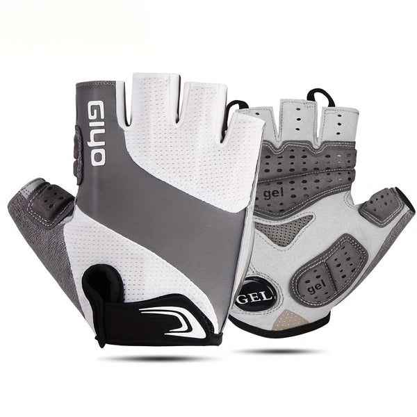 GIYO Half Finger Bike Gloves with Thick Cushioning & Breathable Sweat-Resistant Fabric, Adjustable Buckles for Outdoor Cycling, Training, and Hunting - White, Cycling Accessories, Secure Fit Gloves, Durable Glove Material
