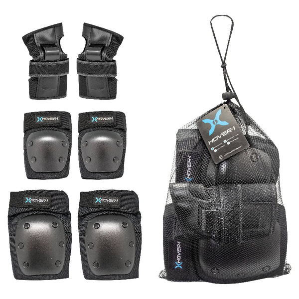Black 6pcs Protective Gear Set, Includes 2 Elbow Pads, 2 Knee Pads and 2 Wrist Braces, Great Scooters, Bikes, Skateboards, Hoverboards,  Adjustable Fit, Highquality Foam, Impactresistant Padding, Hoverboard Users, Skaters