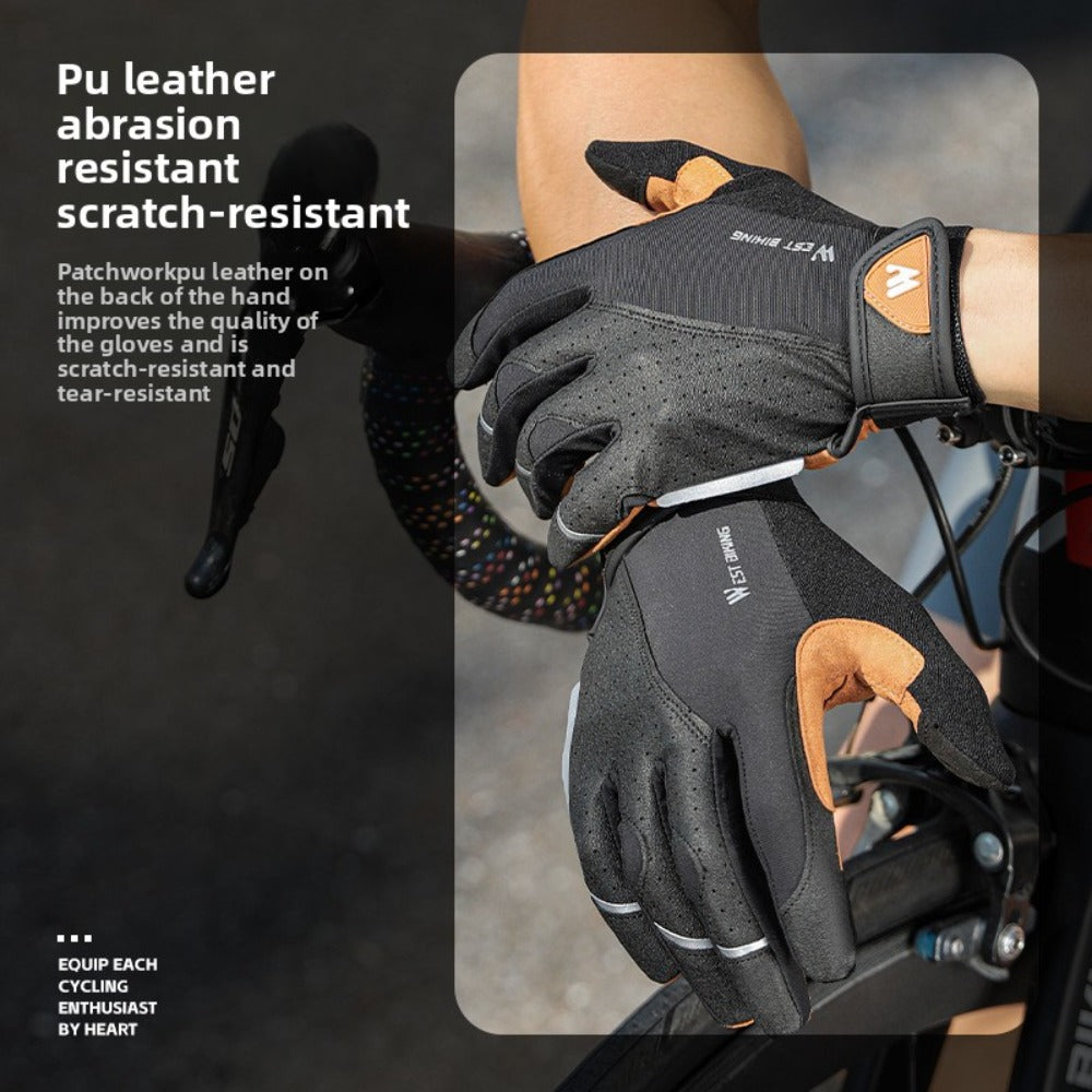 Cycling Gloves with Shock Absorption & Non-Slip Grip - Full Finger Motorcycle Bicycle Gloves, Long Finger Design, Touchscreen Compatible, Winter Warmth, Spring & Autumn, Sleek Glove Design, Durable Glove Material